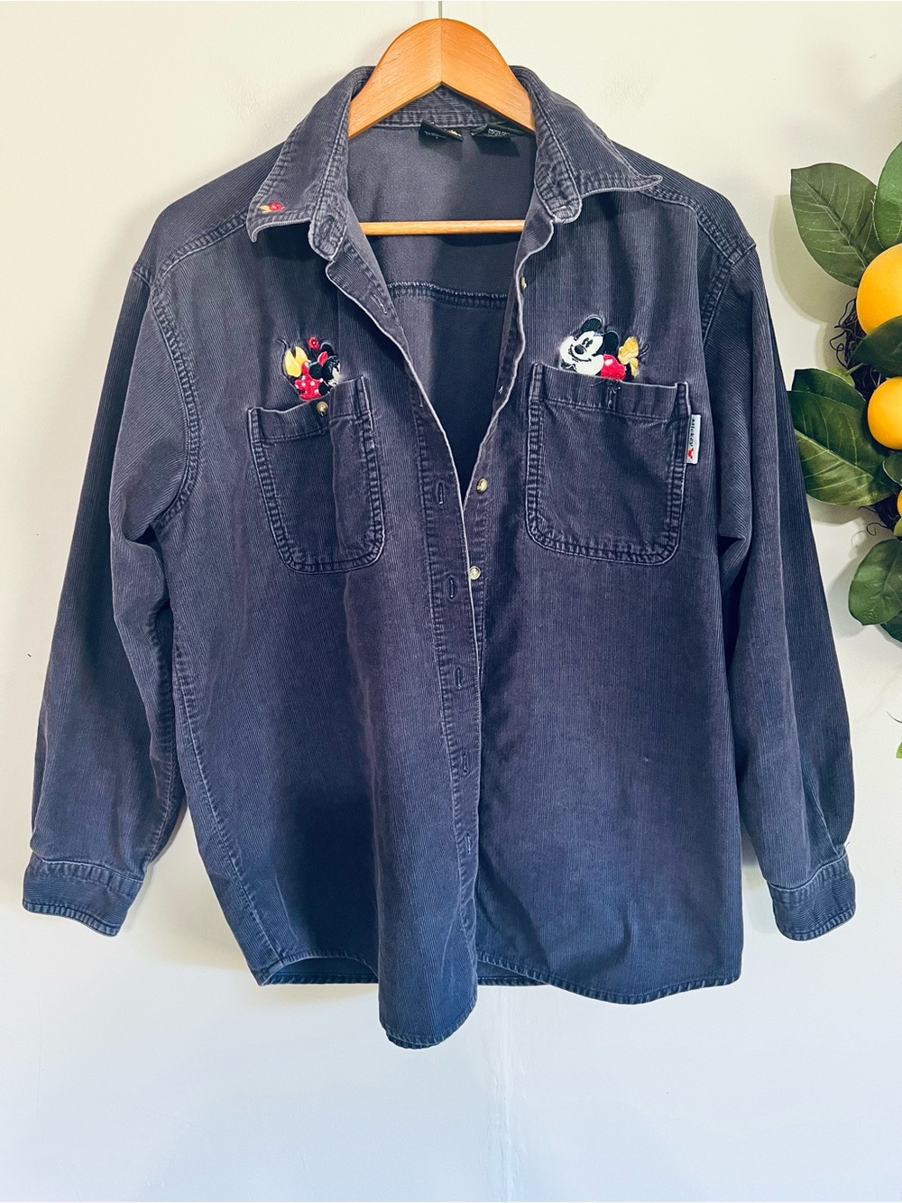 Vintage Disney Corduroy Cotton Mickey Mouse Button Up Shirt Women’s Purple